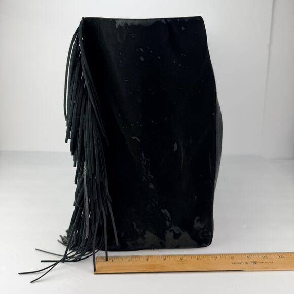Victoria's Secret boho black fringe Vegan Leather XL Weekend tote bag - Picture 10 of 12
